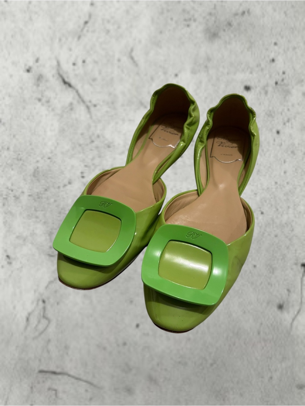 Roger Vivier Belle Vivier Patent Slingback Ballerinas Green EU 35.5